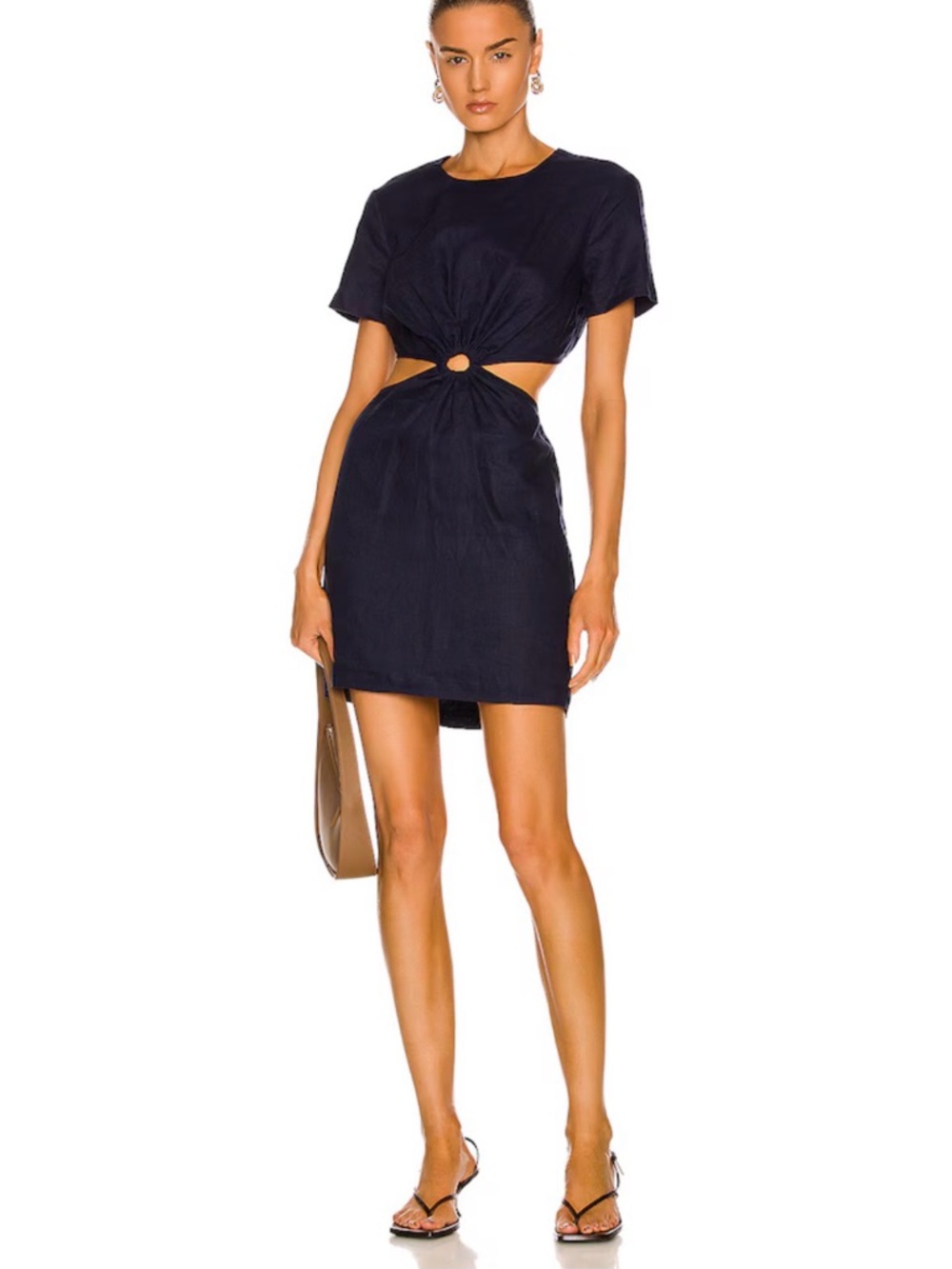STAUD Epona navy linen cutout mini dress 